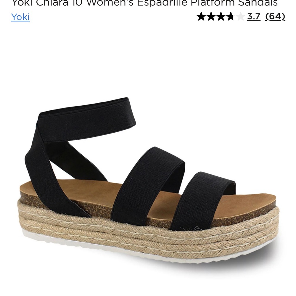 Yoki Women's Black Espadrille Platform Sandals Size 7.5